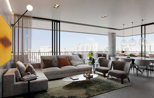 Ágia Faria Lima | 231 a 465 m² - 3 ou 4 Suítes Duplex e Cobertura | Living Tipo